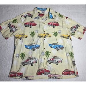 Pacific Legend Route 66 Button Down Men 3XL Yellow Excellent Classic Car Aloha